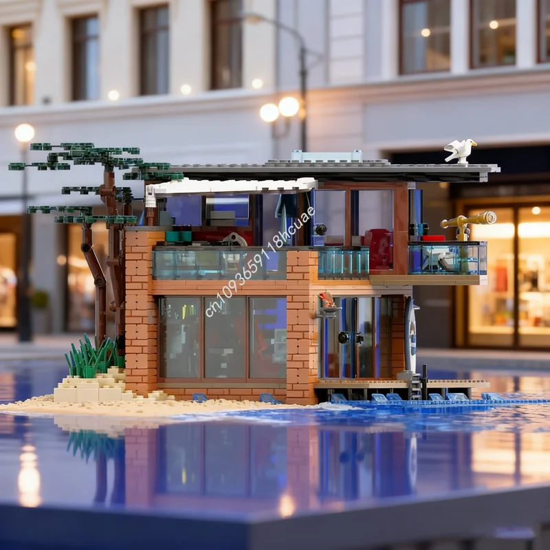 

1057 шт. MOC, современный пляжный дом, модульная модель, строительные блоки, строительный рождественский подарок, сборная игрушка, креативный кирпич, день рождения