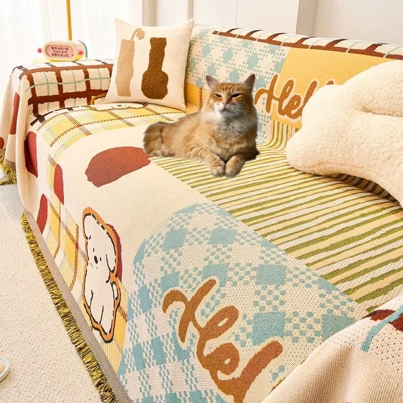 

Chenille Sofa Blanket Cute Cartoon Sofa Throw Blanket Four Seasons Anti-scratch Sofa Protector Cloth Multifunctional Couch Towel