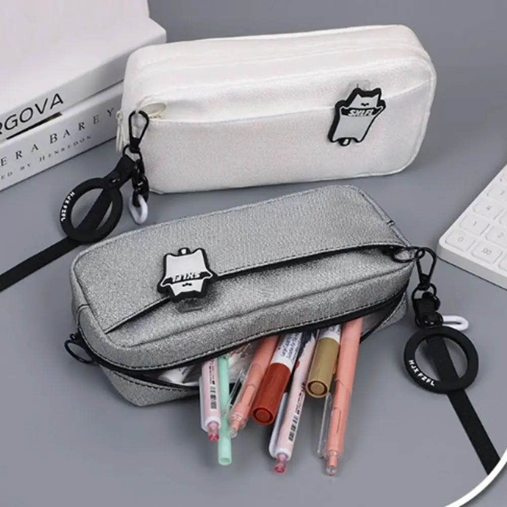 Double Large Capacity Boy Pencil Case Canvas Zipper Simple Pencil Bag ins Multifunction Stationery Pencil Pouch Storage Bbags