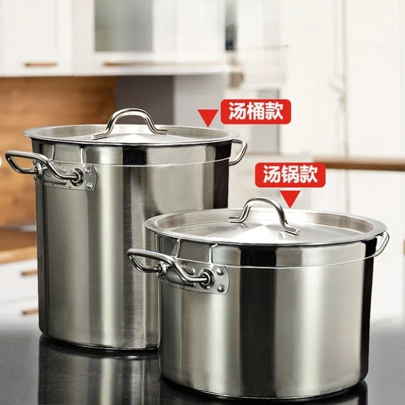 stainless steel soup pot binaural with lid thickened and durable storage bucket braised meat pot