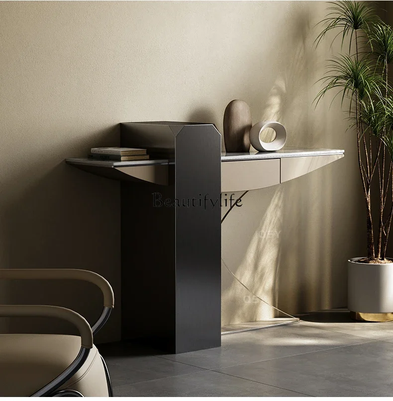 

FG10Light Luxury Stainless Steel Wall Hallway Shelf Modern Minimalist Stone Plate Console Tables Italian Minimalist