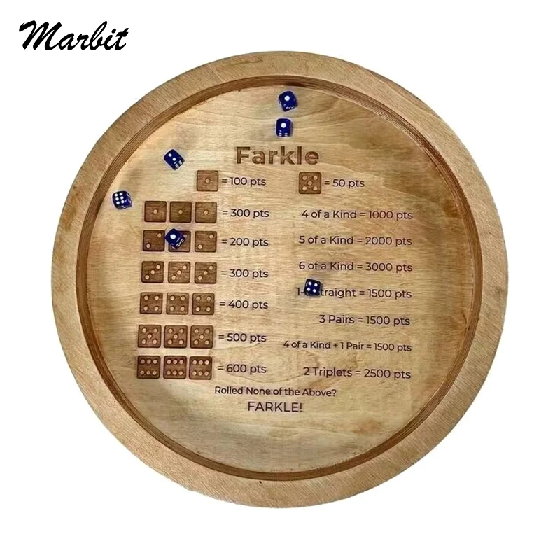 Exercise Patience Wooden Crap Out Dice Score Board Funny Round Farkle Dice Tray Score Pad with Wood Tray Dice Board Game