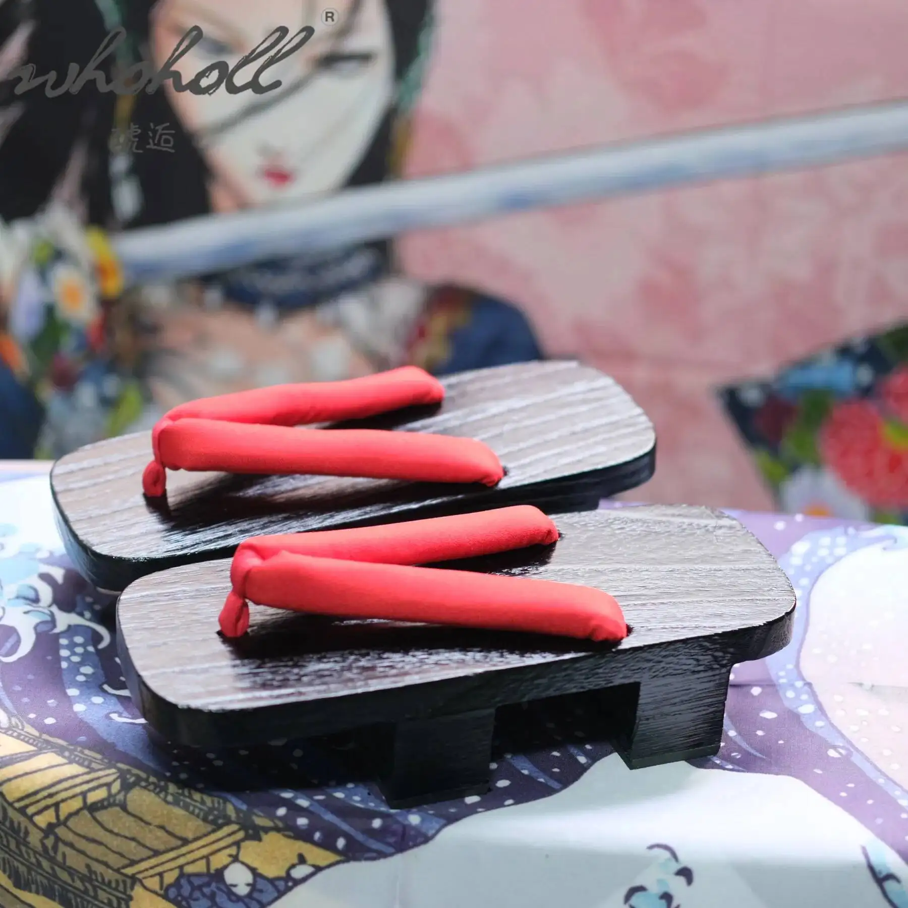 

unisex Black Paint Japanese Wooden Geta Flip Flops Man Women Slippers Japanese Anime Coplay Two-teeth Thick Platform Wood Clogs