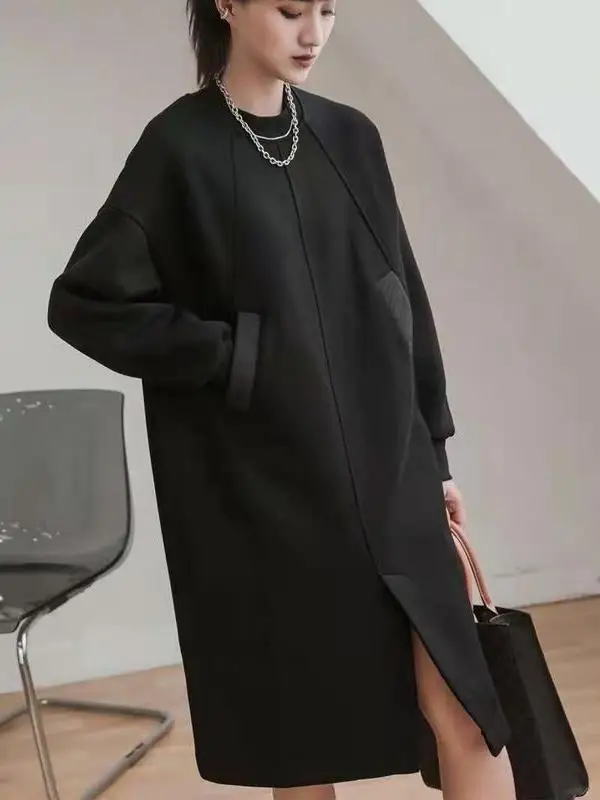 

Женское платье-свитшот больших размеров, повседневное, свободного кроя, с длинным рукавом, с завышенной талией, А-силуэт, осенне-зимнее, комфортное, модное, больших размеров