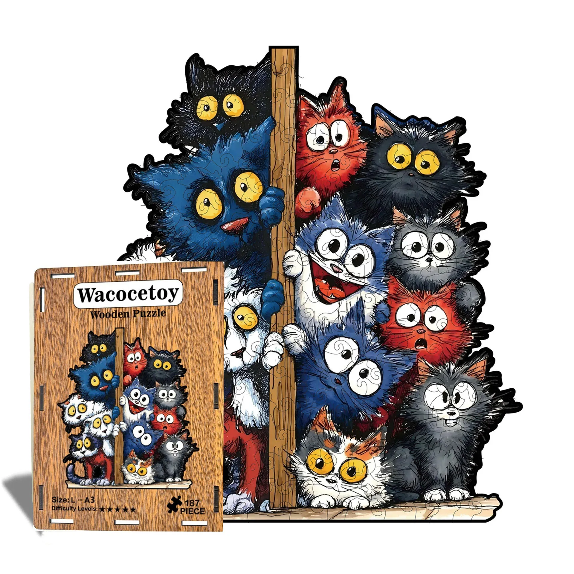 171/187 Stück Katzen-Holzpuzzle, unregelmäßig geformtes Puzzle, stressabbauendes Spiel, Geburtstag, Weihnachtsgeschenke für Katzenliebhaber, Heimdekoration