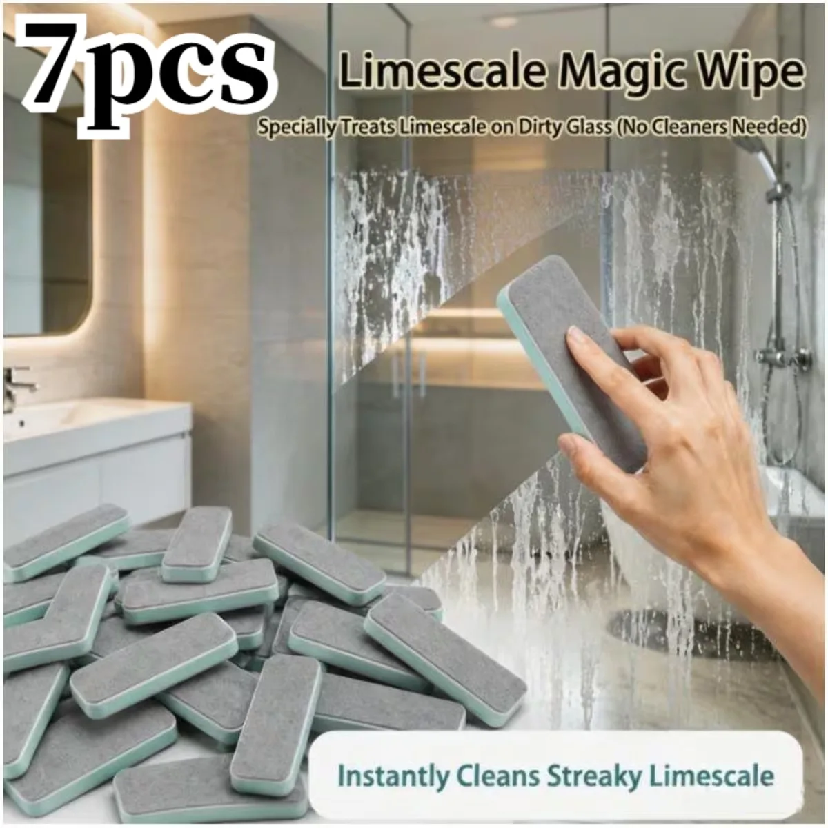 7pcs Multi-Functional Limescale Cleaning Sponge Powerfully Removes Hard Water Stains and Limescale, Dual-Sided Design