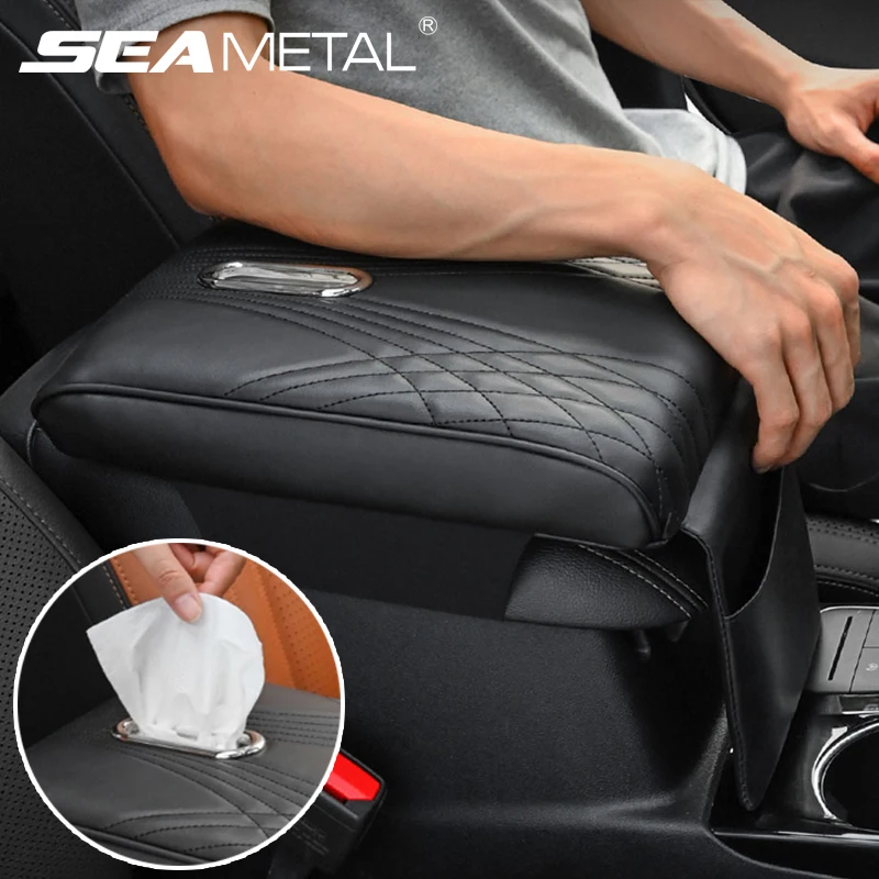 Seametal verdicken Auto Armlehne Box Kissen weichen Schwamm Pu Leder Armlehne Extender Pad Mittel konsole Ellbogen Unterstützung Taschentuch halter