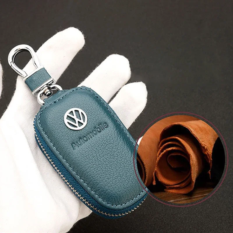 Leather Car Keychain Holder Organizer Bag for Volkswagen Sharan Golf Passat Jetta Touareg Tiguan Vento Keys Storage Accessories