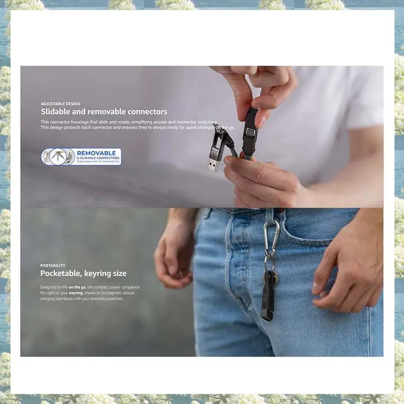 New-Multi Connectors Magnetic Fast Charging Cable With Screen Keychain PD Cord For Andriod TYPE-C 60W QC 18W Fast Charging