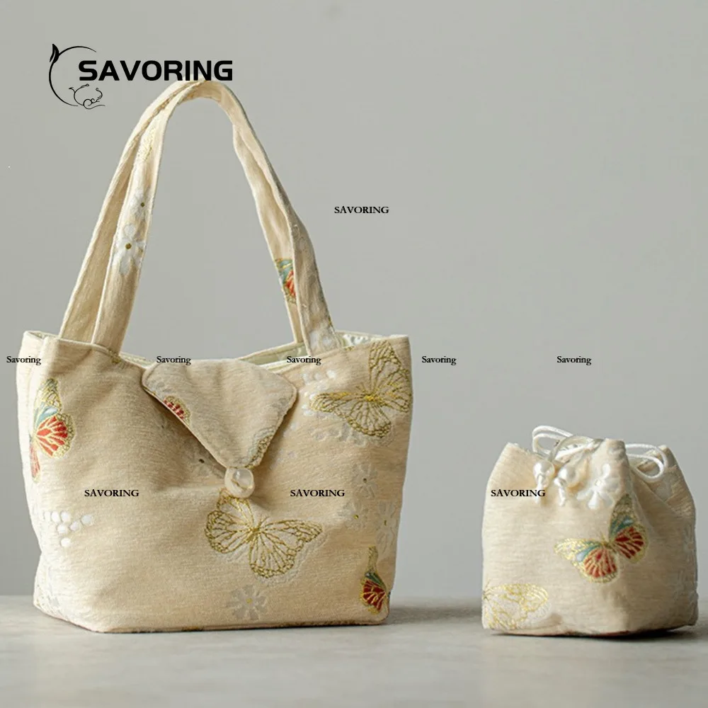 Woven Cotton Storage Teacup Bag Chinese Butterfly Embroidery Tea Set Bag Tea Cosy Portable Outdoor Travel Set Tool Pot Gift Cups
