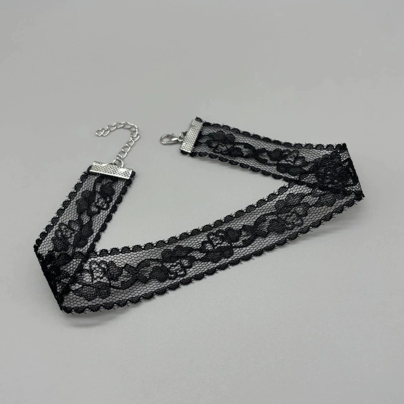 Novo simples laço rosa flor colar gargantilha feminina luz luxo rendas clavícula corrente preto branco renda jóias acessório