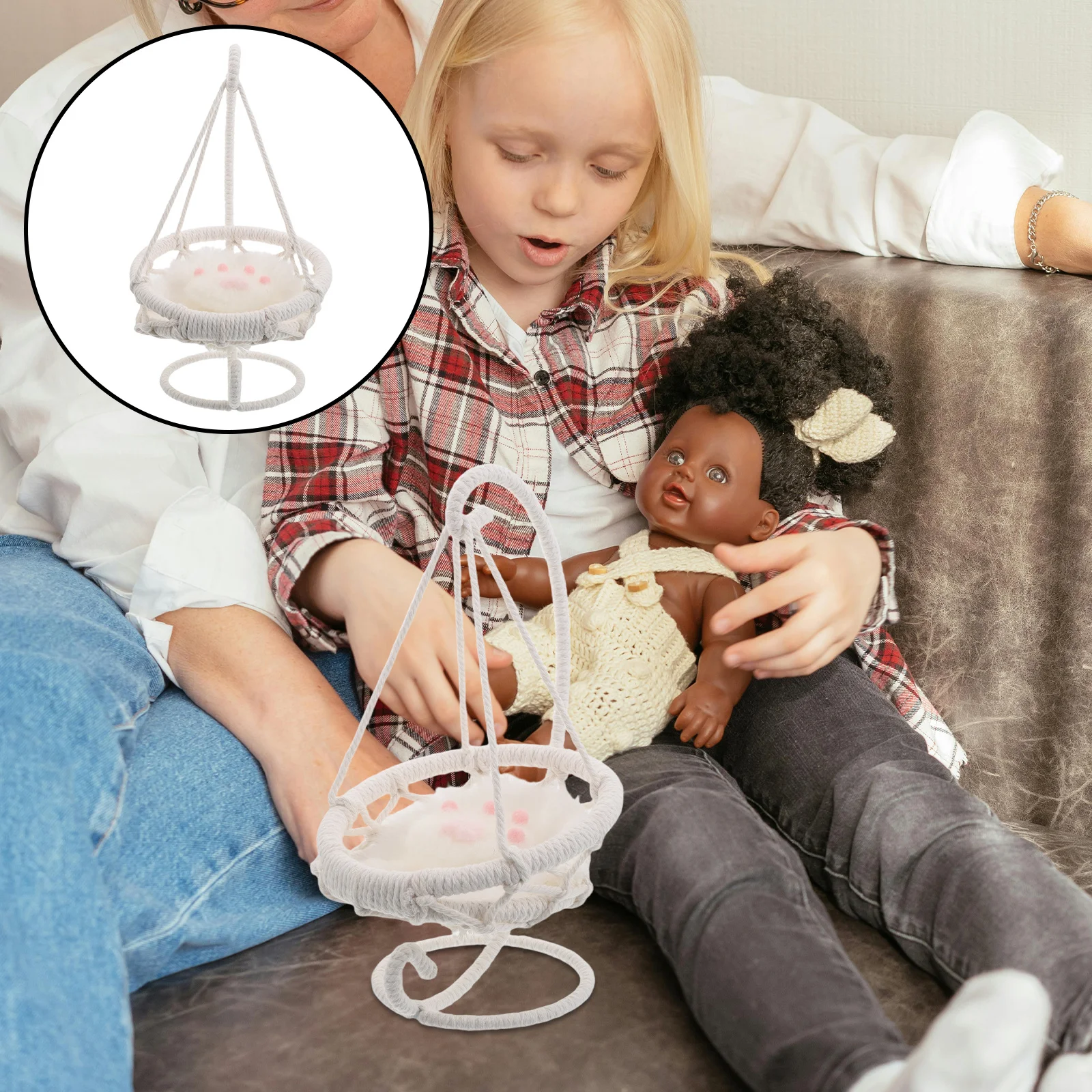 

Handcrafted Mini Hanging Basket Chair Featuring Soft Cushion - Ideal Swing Chair Decor for Dollhouse Garden and Holiday Setup