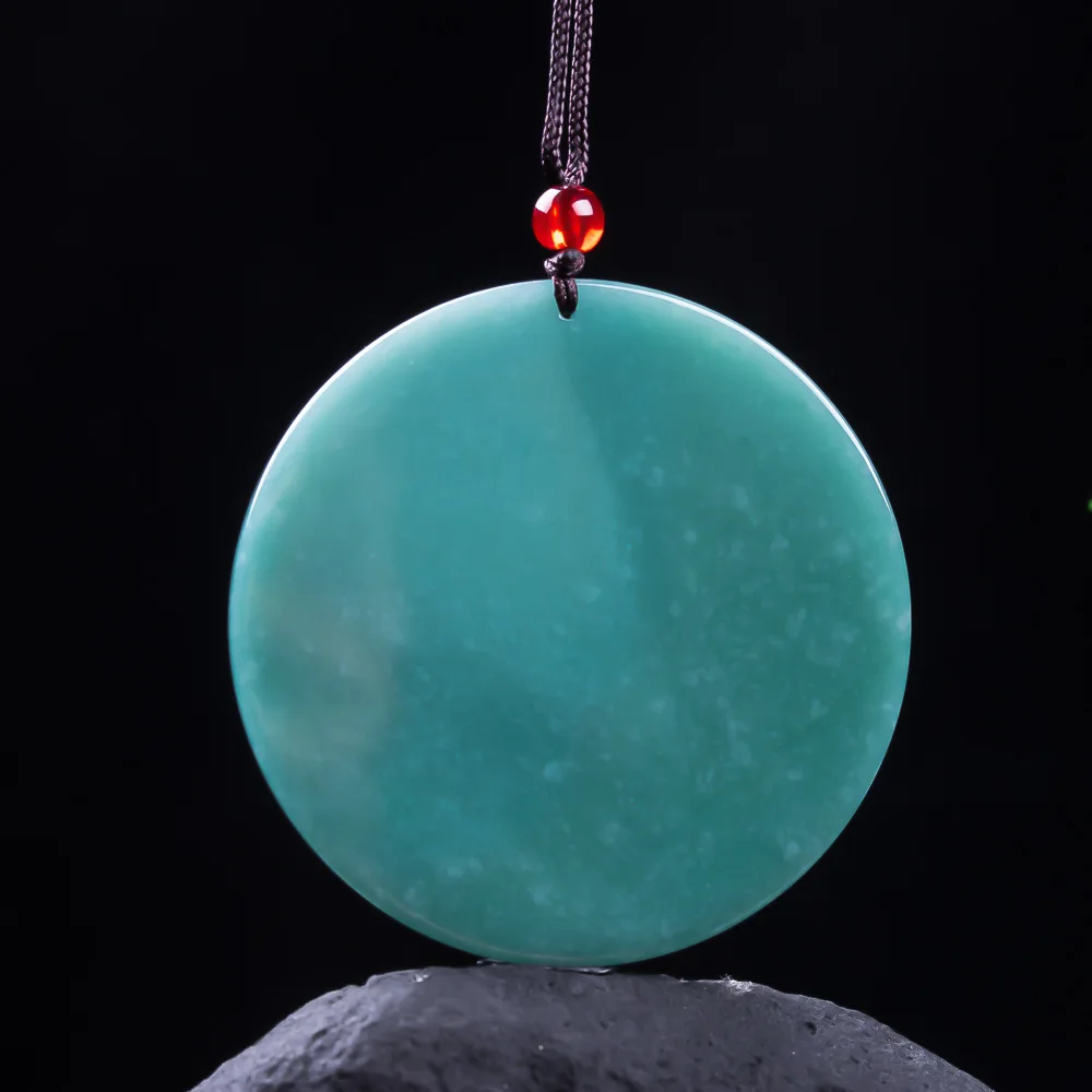 Natural Jadeite Blue Water Emerald Peaceful Card Pendant Necklace Exquisite Carved Charm Jewelry Fashion Amulet Gifts Men Women