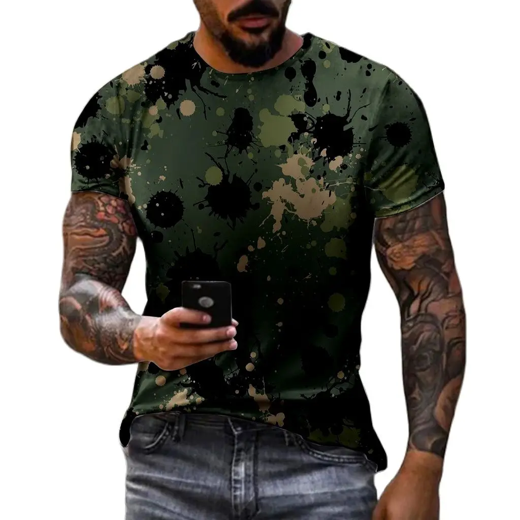 

2023 Men'S Summer New Camouflage 3d Printed Hd Printed T-Shirt Fashion O Collar Short Sleeve Street Personality Plus Size Top