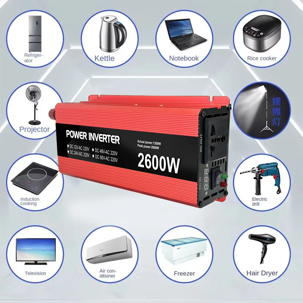 

2600W Peak Power 1300W Reated Low Frequency 12V 24V 48V 60V to 110V 220V 230V High-Efficiency Sine Wave Power Inverter 1300W EU