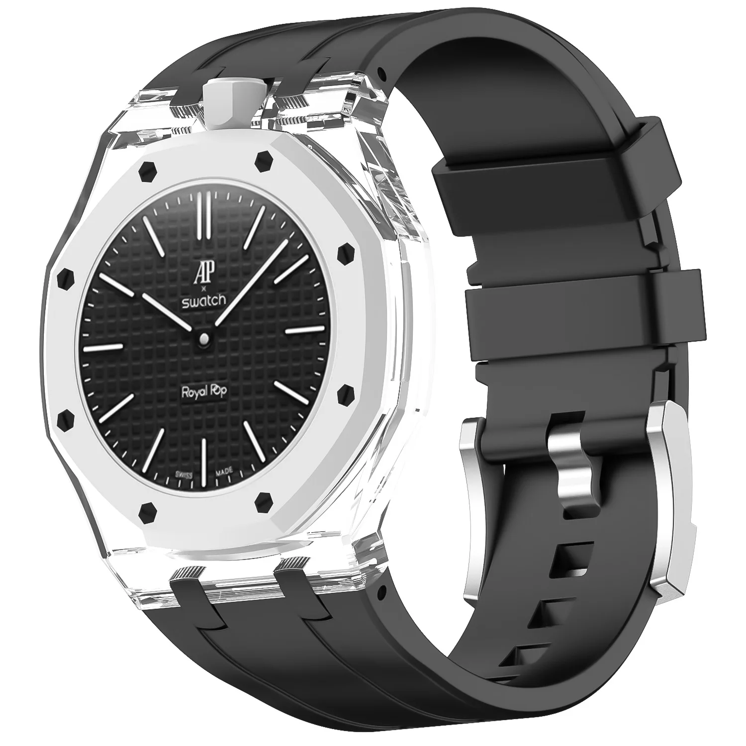 Transparent Glacier Style Mod Kit for Swatch X AP Royal POP PC Case + Rubber Strap Pocket Changer To Wristwatch Accessories