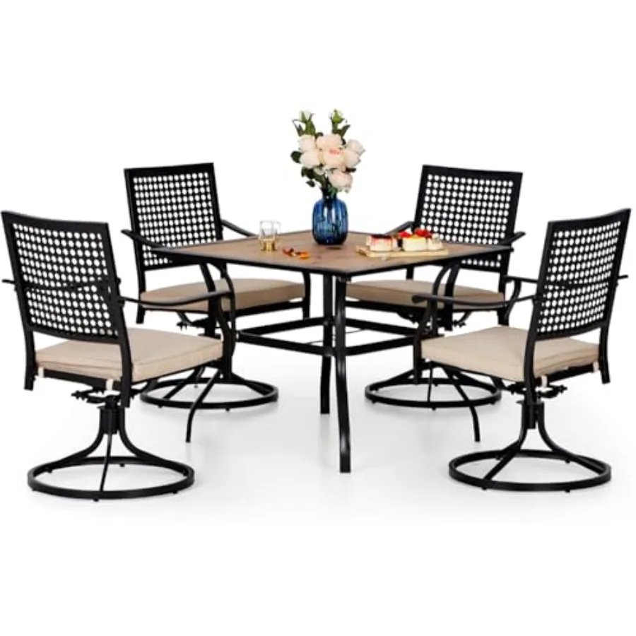 

Комплект уличной мебели PHI VILLA из 5 предметов: обеденный гарнитур для патио на 4 персоны, вращающиеся стулья с подушками и современный дизайн для террасы