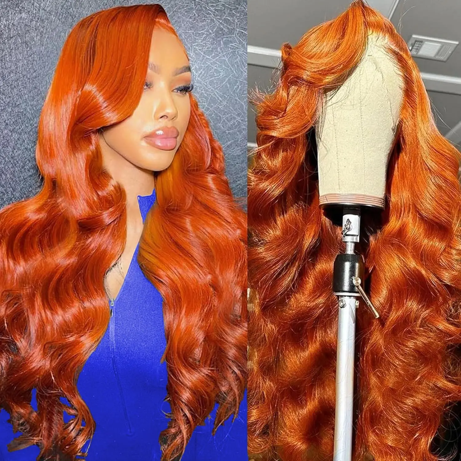 

200% Плотность 350 Рыжие объемные волны Парики фронта шнурка Человеческие волосы 13x4 Прозрачный парик фронта шнурка Объемная волна Бразильские парики из человеческих волос