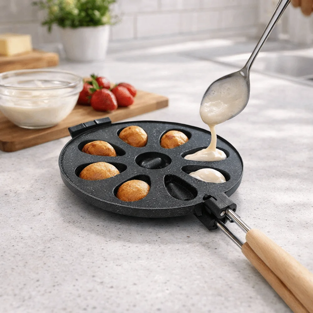 9-Cavity Walnut Cookie Mold Long Handle Heat-resistant Walnut Cookie Maker Durable Non-Stick Egg Tart Mold Home Bakery