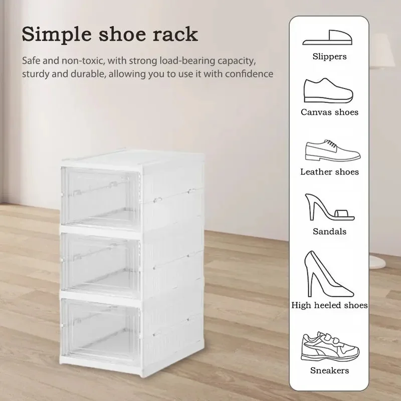 3/6 Layers Foldable Shoes Storage Box Transparent Sneaker Shoes Box Stackable Dustproof Cabinet Shoe Organizers Rack Shelf image 5