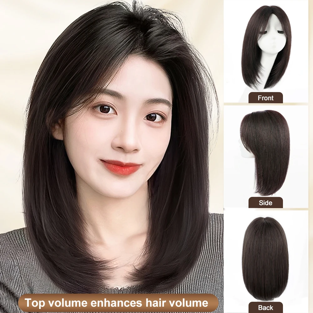 Layered Human Hair Wigs Medium Length Wig for Women Human Hair Straight Layered Bob Wigs with Bangs