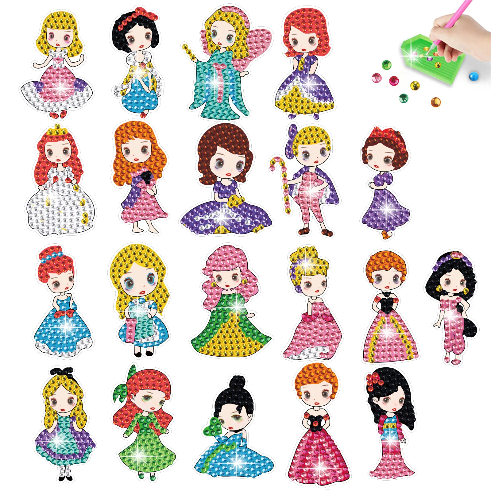 

Cartoon Princess Diamond Painting DIY Crystal Stickers for Children, Featuring Sparkling Rhinestones and Cute Character Designs