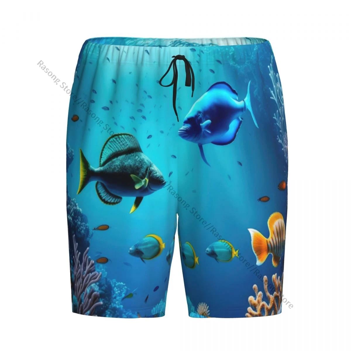 

Summer Shorts Pajamas for Men Underwater Ocean With Angelfish Butterflyfish Loose Soft Short Pajama Pants