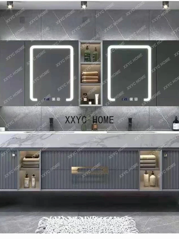 Bathroom Cabinet Bathroom Solid Wood Washbasin Combination Smart Mirror Cabinet Wash Basin Floor Double Basin Simple