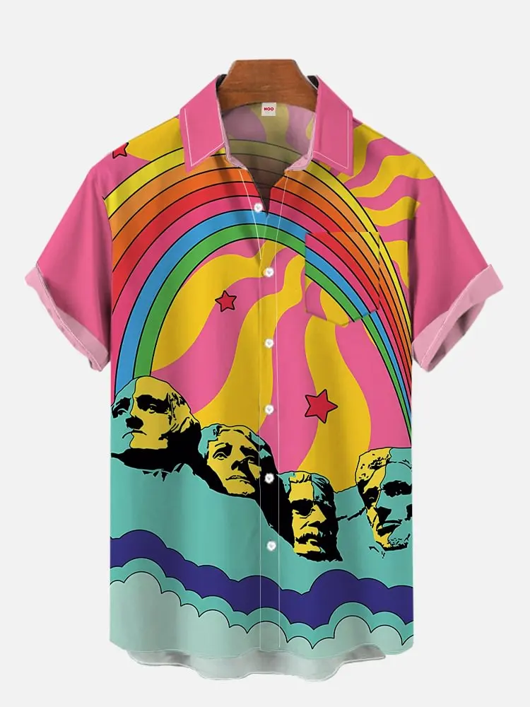 

3D Print Men's Beach Shirts Rainbow Heart Pattern Hawaiian Shirt Tops Summer New Casual Short Sleeves Holiday Shirt Men Clothing