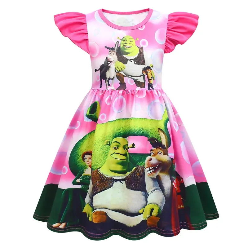 zz04zz12Shreks فستان الأطفال فيلم Shreks فيونا طباعة فساتين الأميرة الرسوم كاجوال ملابس الفتيات حفلة عيد ميلاد كرنفال Co