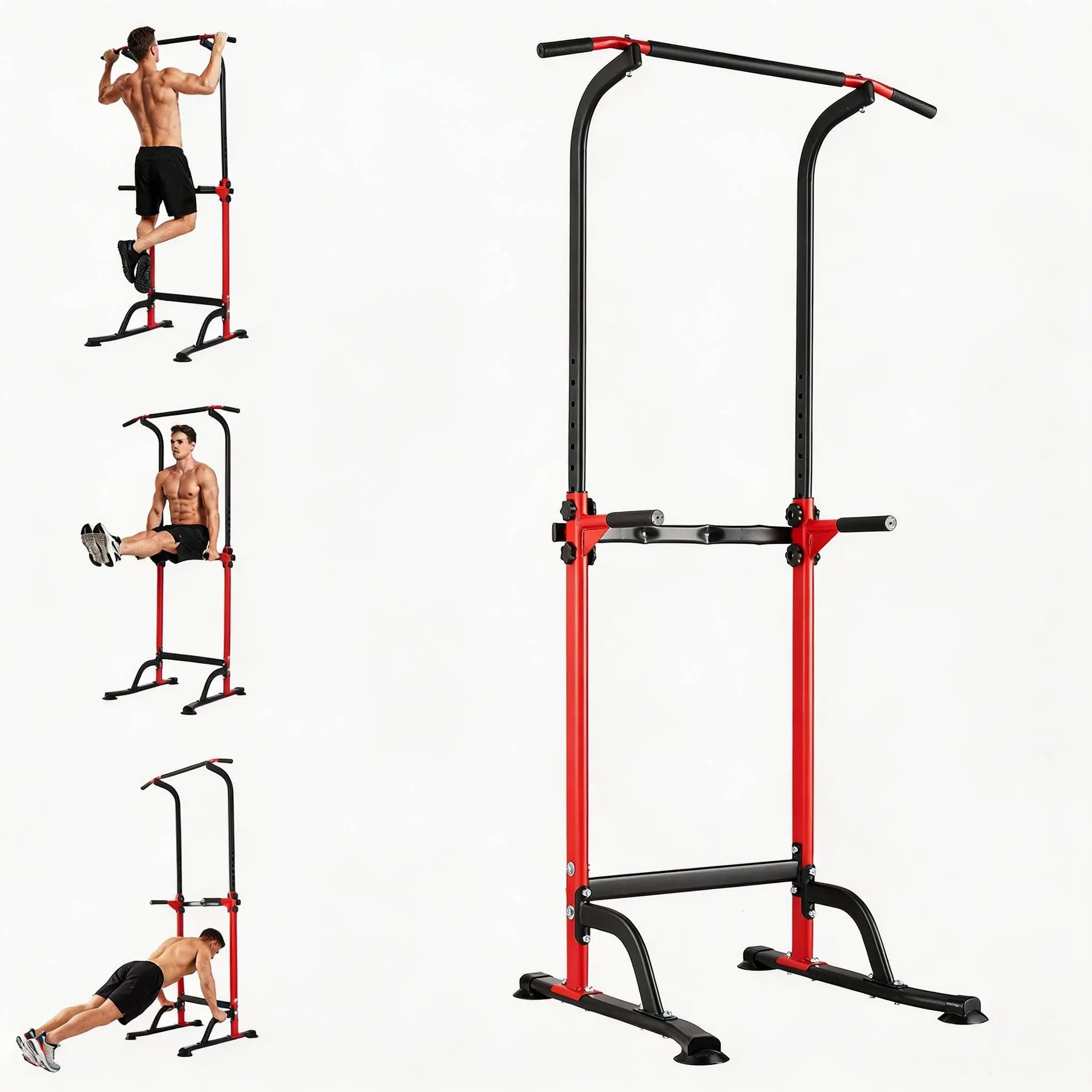 Station de musculation Power Tower Pull Up Dip, hauteur réglable sur 10 niveaux, capacité de 330 lb, structure en acier robuste, équipement de musculation multifonction pour la maison, entraînement complet du corps.