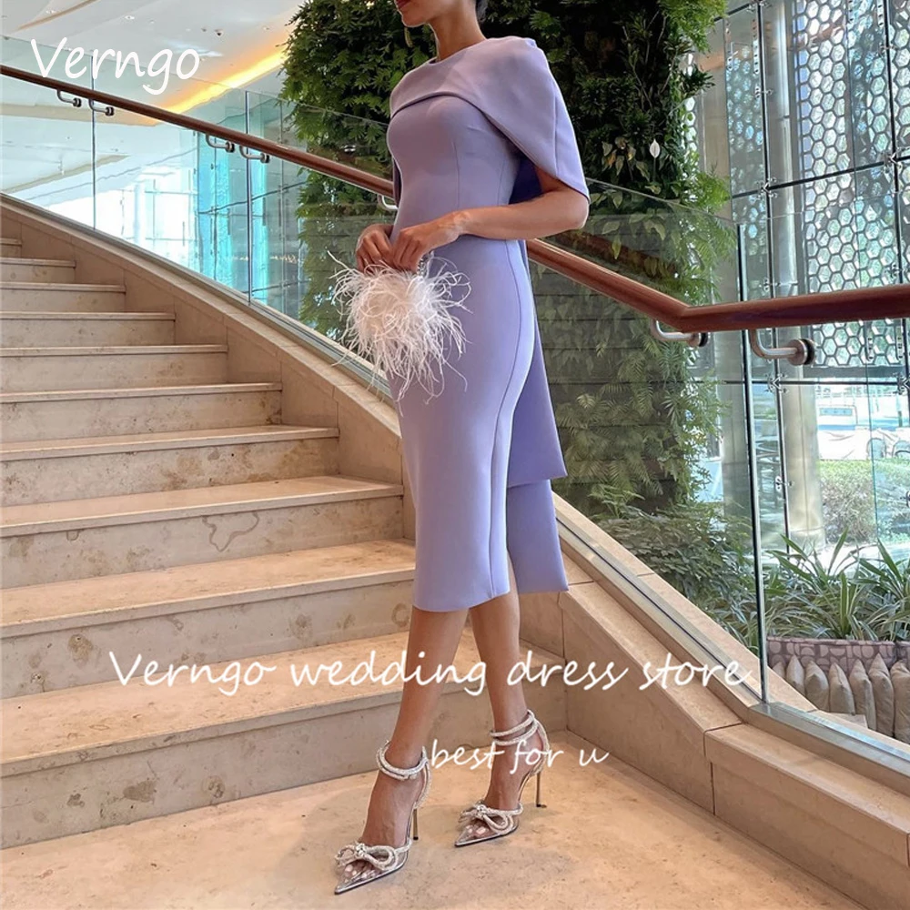 Verngo Elegant Lilac Saudi Arabic Femme Evening Party Dresses With Jacket O-Neck Tea Length Formal Prom Gowns Night Customized