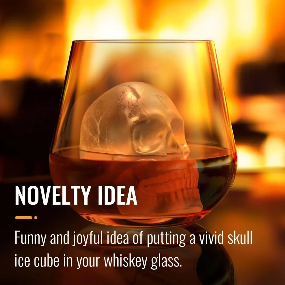 Large 3D Skull Silicone Ice Cube Mold with Funnel for Whiskey Cocktails Halloween for Baking Chocolate Candy Cake for Parties