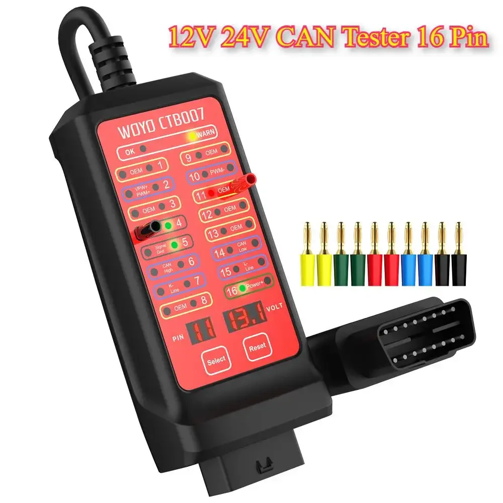 WOYO 12V 24V CAN Tester Kit 16 Pin Break Out Box Detection CAN Bus Circuit Test Vehicle Diagnosis On-Board Diagnostics Tester