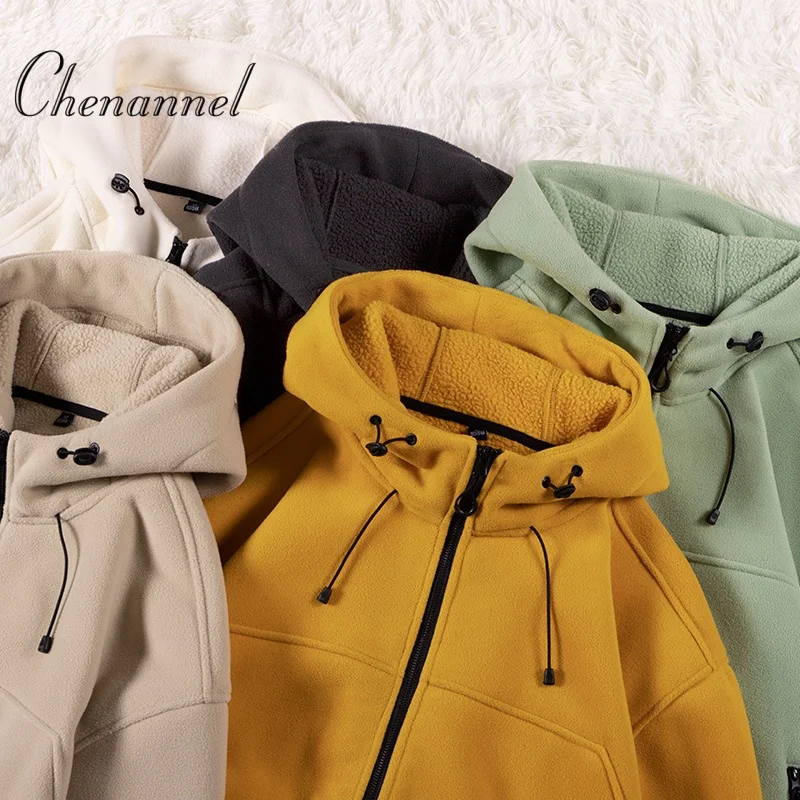 

Осенне-зимняя флисовая куртка с капюшоном для мужчин, уличная ветрозащитная и теплая флисовая повседневная куртка из овечьей кожи в американском стиле