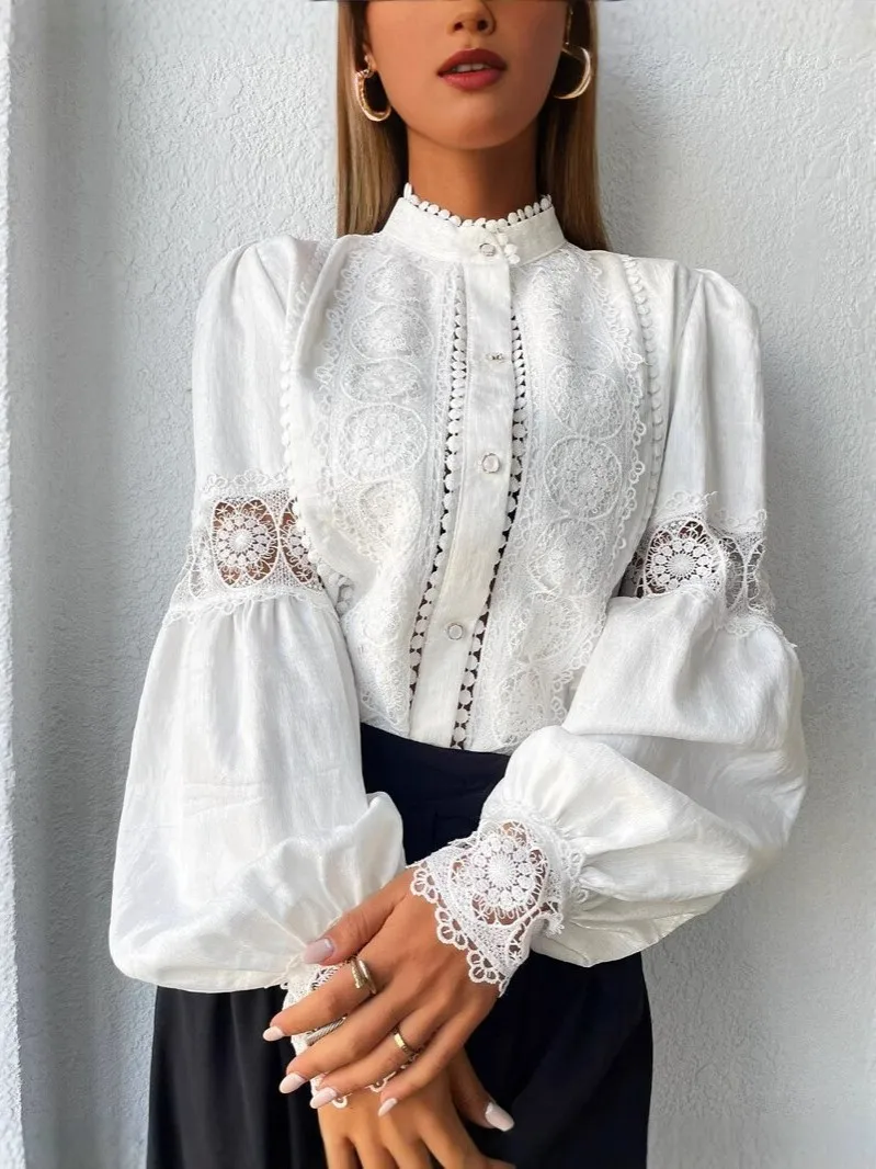Floral Lace Summer Blouse Women's Vintage Top