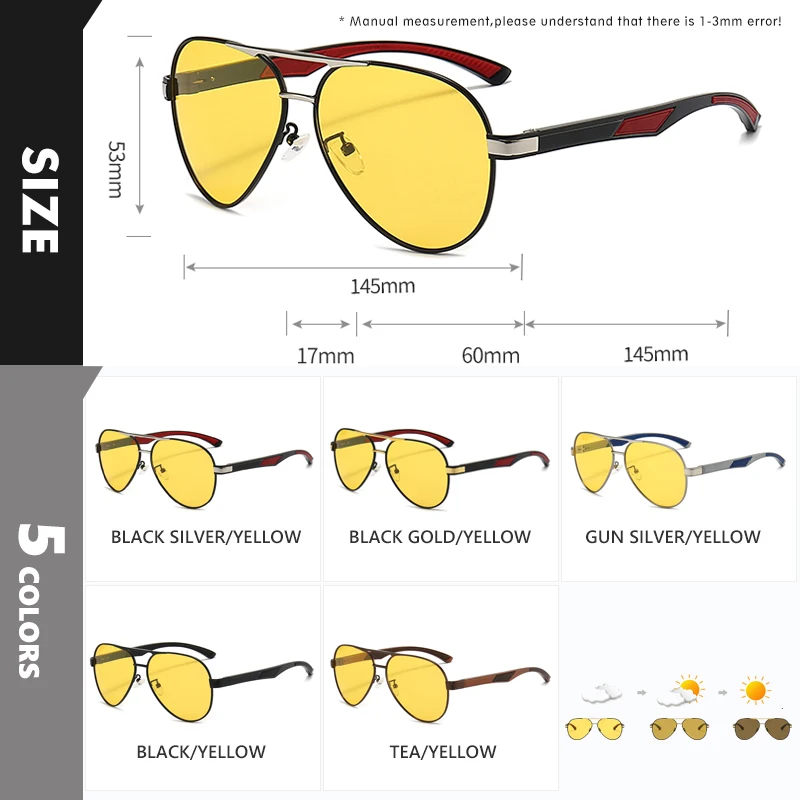 Top Brand Pilot Photochromic Polarized Sunglasses Man Day Night Vision Glasses Women Male Chameleon Anti-Glare Driving Goggle