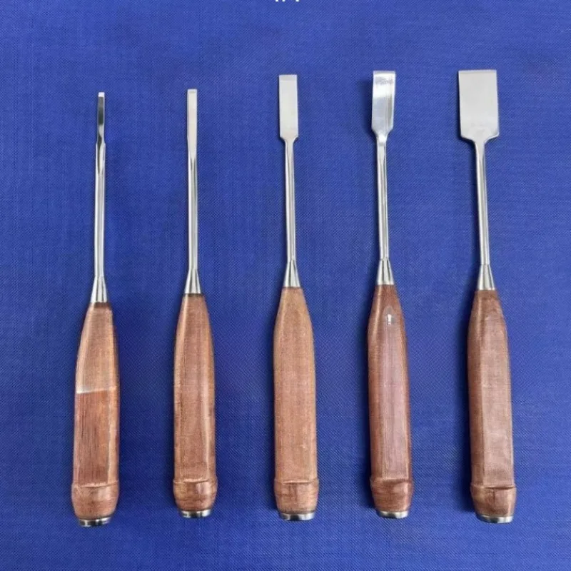 Bone Chisel Flat Osteotome Wooden Handle Orthopedic Bone Cutting Tool Spine Lumbar Hip Tibial Plateau 2-40mm