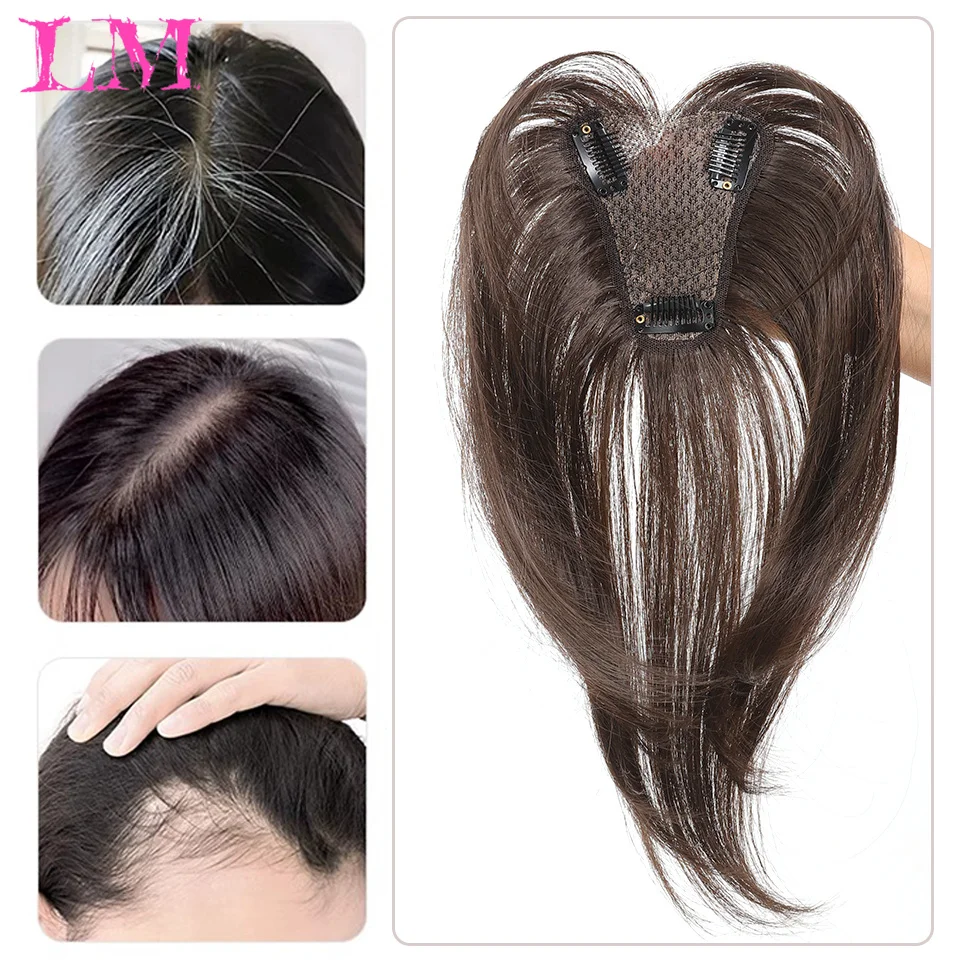 Peruca Sintética LM com Parte Central e Franja, Extensão de Cabelo Clip-In, Natural e Invisível para Mulheres