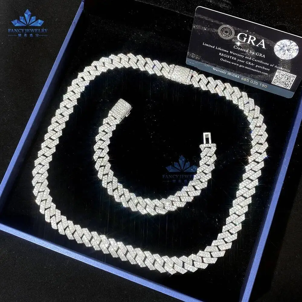 

Fashion Hip Hop Mens Full Diamond Iced Out 12mm Cuban Link Chain 14K 18K Gold 925 Silver Moissanite Cuban Bracelet..