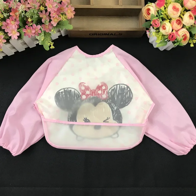 EVA bib Mickey Minnie Children\'s Cute Spring Bib Long-sleeved Blouse Waterproof  Dirt-proof Baby Eating Cartoon Bib Disney