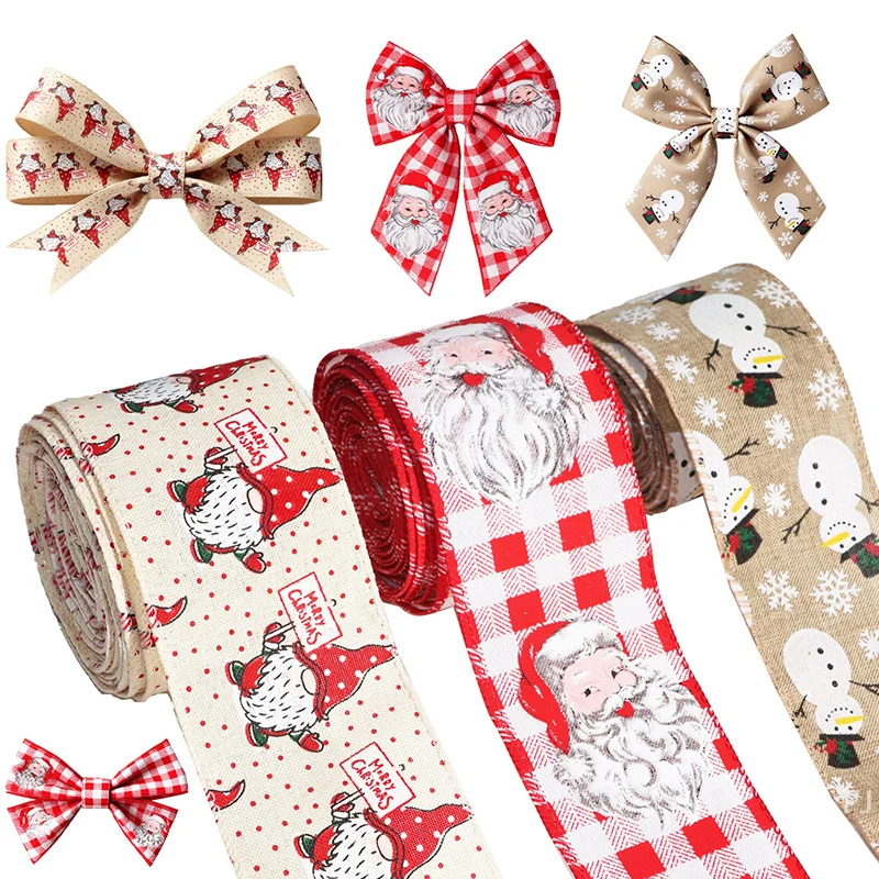 

[YU]1pc New Christmas Imitation Linen Ribbon Decorations Christmas Tree DIY Bow Ribbon Birthday Party Gift Box Strap