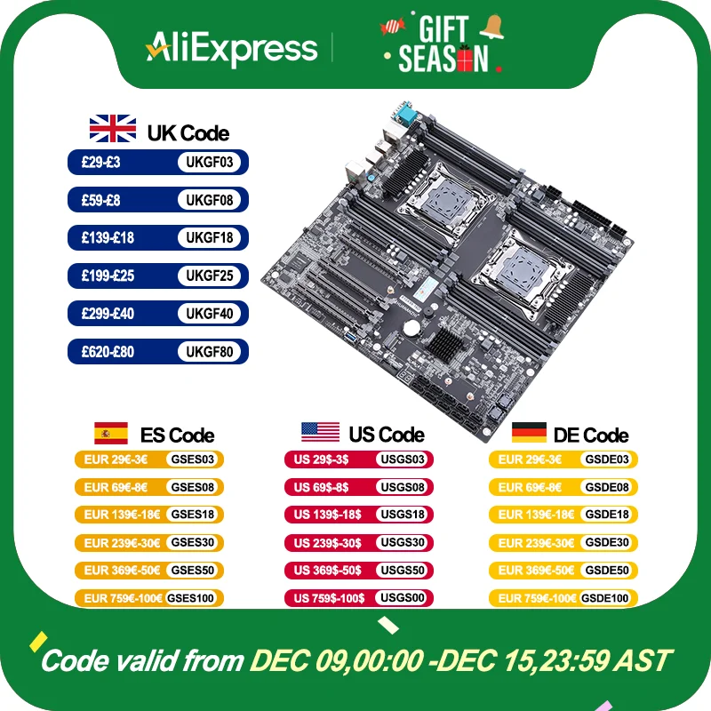HUANANZHI X10X99 16D Dual CPU Server Motherboard Set LGA 2011-3 DDR4 ECC RAM Support NVME M.2 SATA3.0 USB3.0