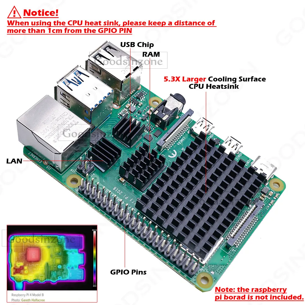 4Pieces/Lot Raspberry Pi 4 b Heatsink, Raspberry Pi Heatsink Aluminum Heatsink with Thermal Tape for Raspberry Pi 4 Model B