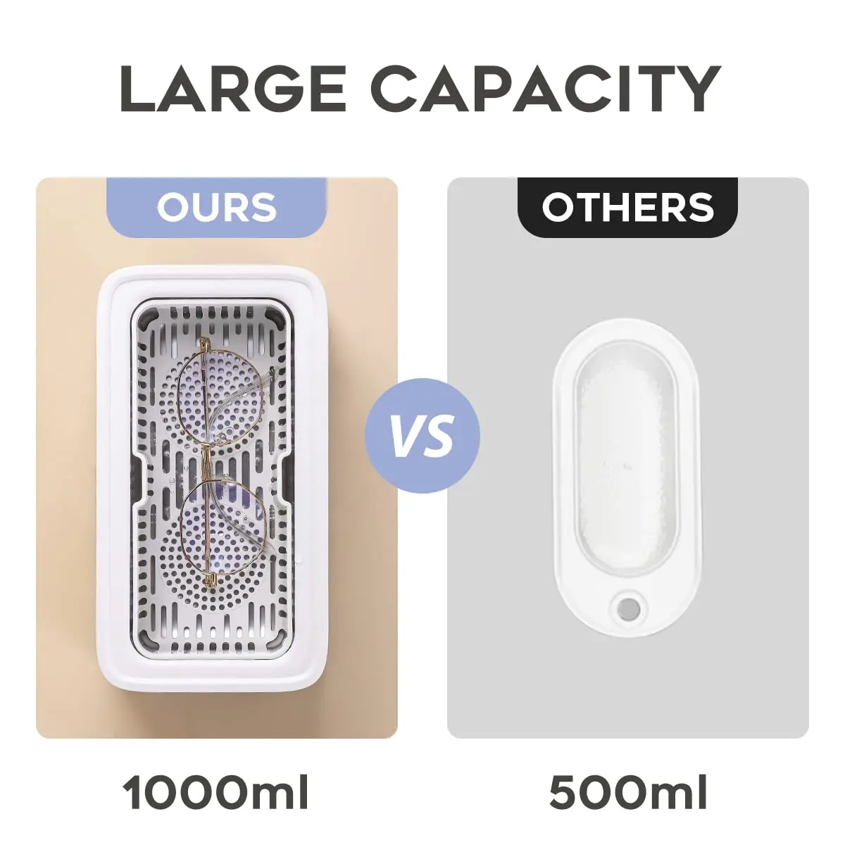 Sonic Jewelry Cleaner 1000mL with 5 Modes & Degassing for Rings, Earrings, Glasses, Coins - Blue