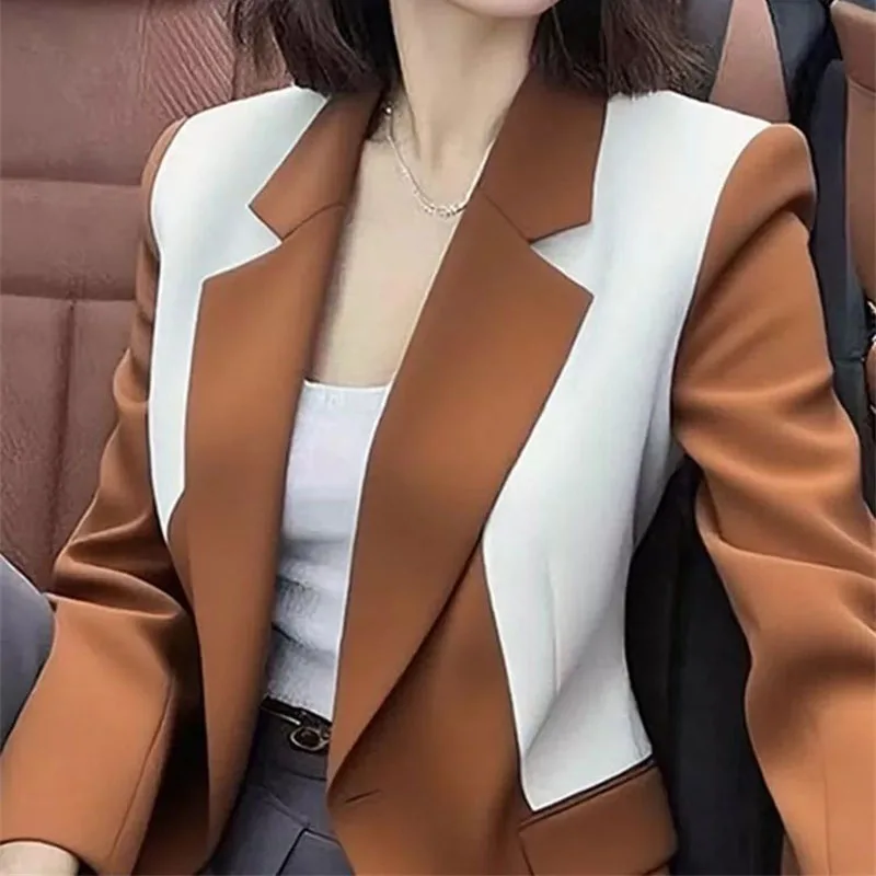 

2026 Spring Autumn suit jacket Women's Blazer Good-Looking Design Sense Blue White Contrasting Suit Coat Top Professional Suit