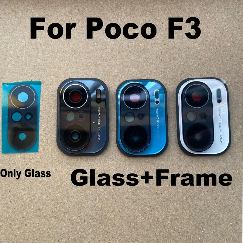 For Xiaomi Poco F3 Back Rear Camera Glass Lens With Cover Frame With Adhensive