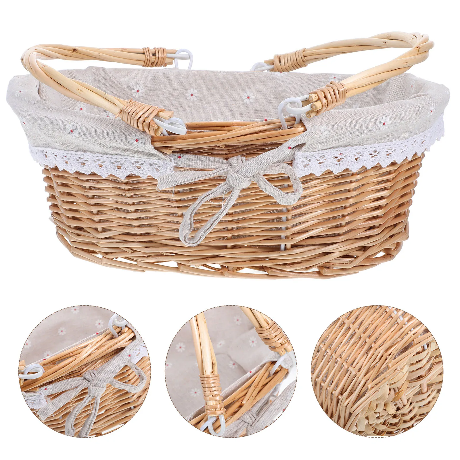 

Portable Wicker Fruit Basket Handwoven Storage Organizer with Handles for Kitchen Counter Rustic Pantry Organization Outdoor