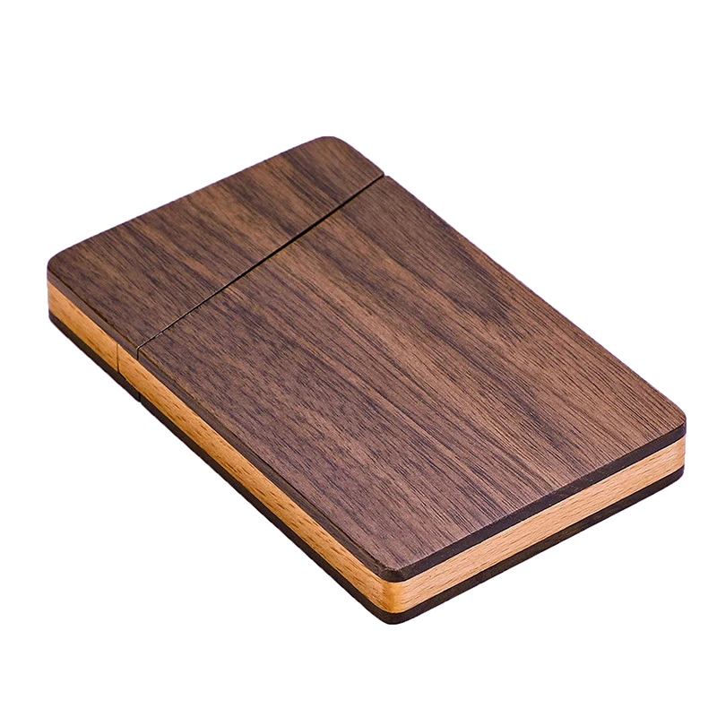 Estuche de madera para tarjetas de visita, organizador portátil de bolsillo de madera maciza, informal, para hombre y mujer