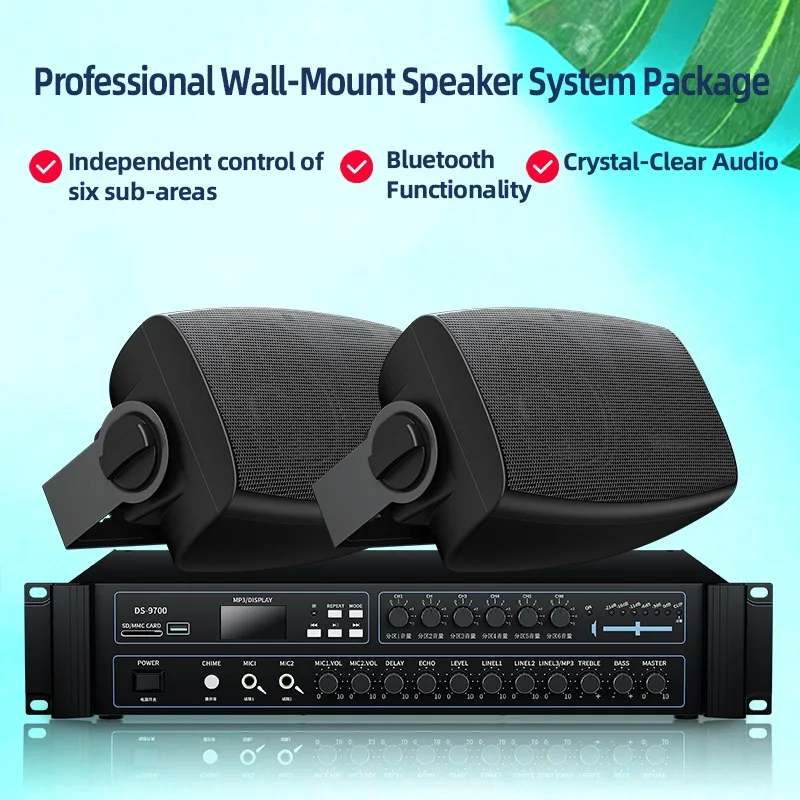 6 Zones 100V Constant Voltage Audio System Professional PA Mixing Amplifier with Passive Wall Mount Speaker Set for Shop